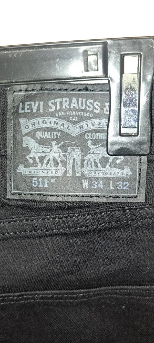 Levi’s 511 Men’s Slim Fit Jeans 34x32 Black Flex Stretch Denim New 04511-1907